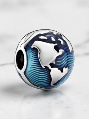 NEW Authentic PANDORA 925 Silver Blue Globe Clip Charm Pendant 799429C01